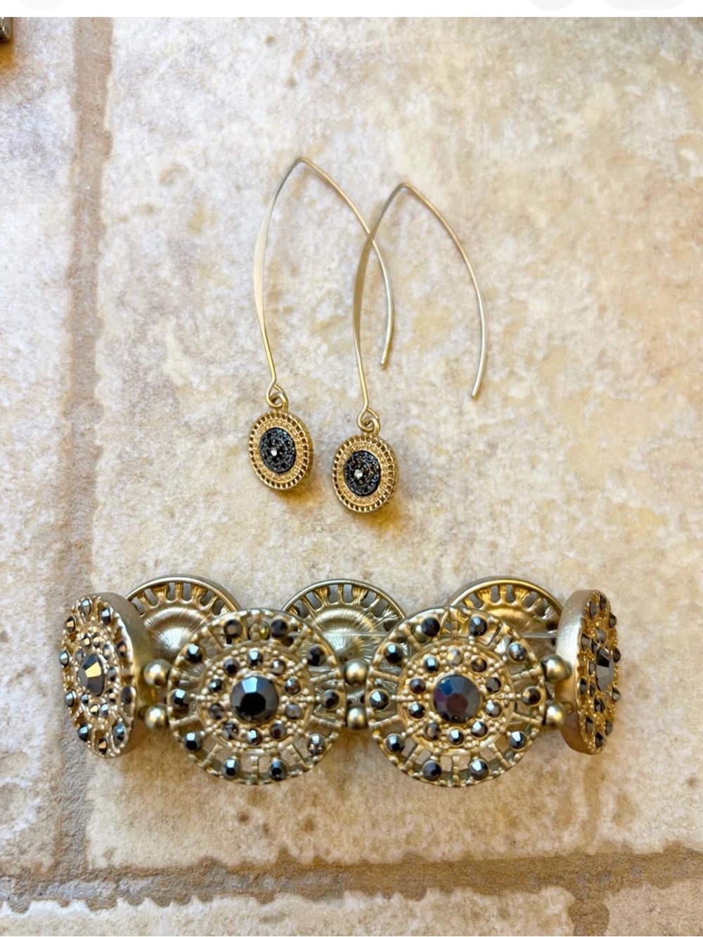 Charming Charlie Gold Filigree Bracelet & Earrings Jewelry Set